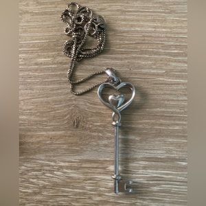 Silver Key-Heart Pendant Necklace